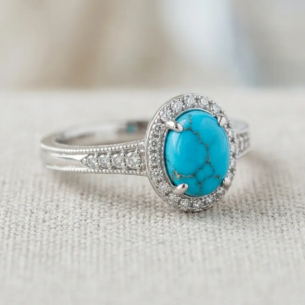 OEM 10K white gold turquoise engagement ring manufacturer — custom jewelry manufacturing photo 1