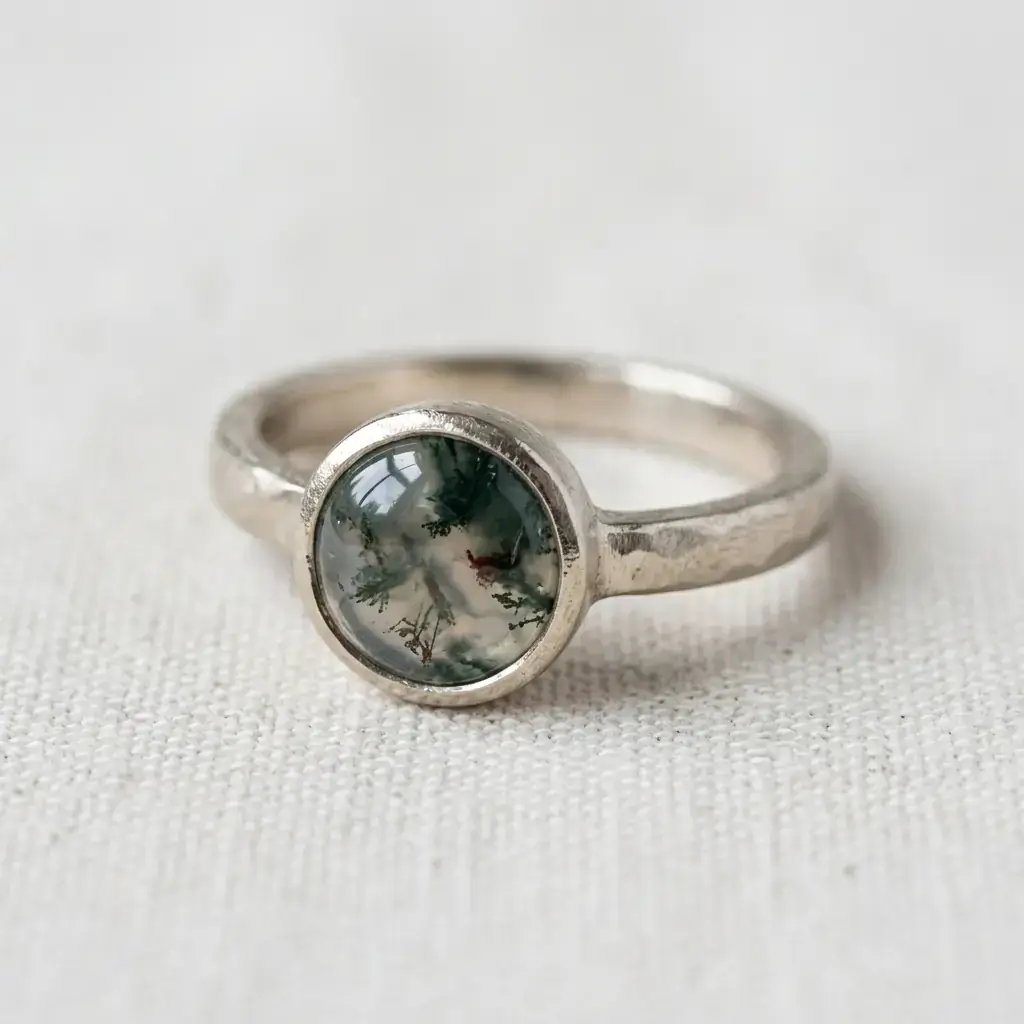 custom 10K white gold agate engagement ring — custom jewelry manufacturing photo 1