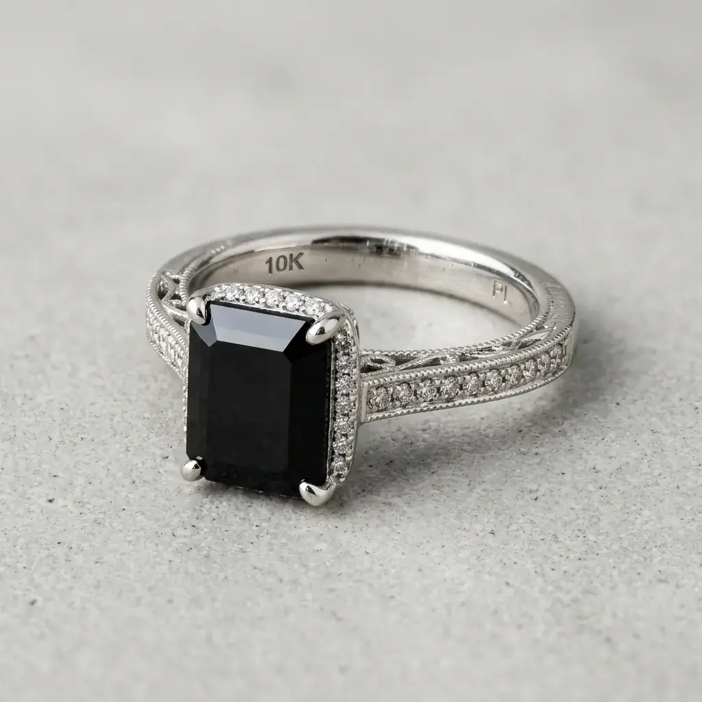 private label 10K white gold black onyx engagement ring supplier — custom jewelry manufacturing photo 1