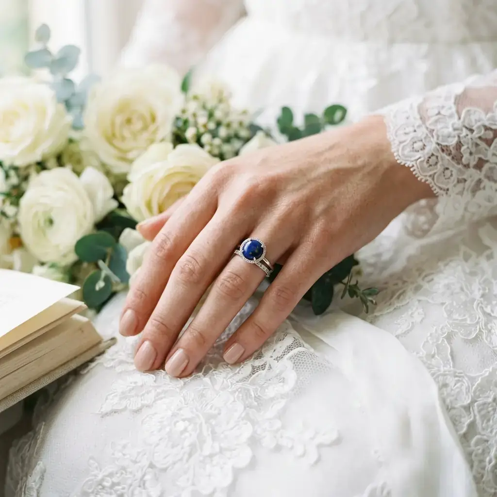private label 10K white gold lapis lazuli engagement ring supplier — custom jewelry manufacturing photo 2
