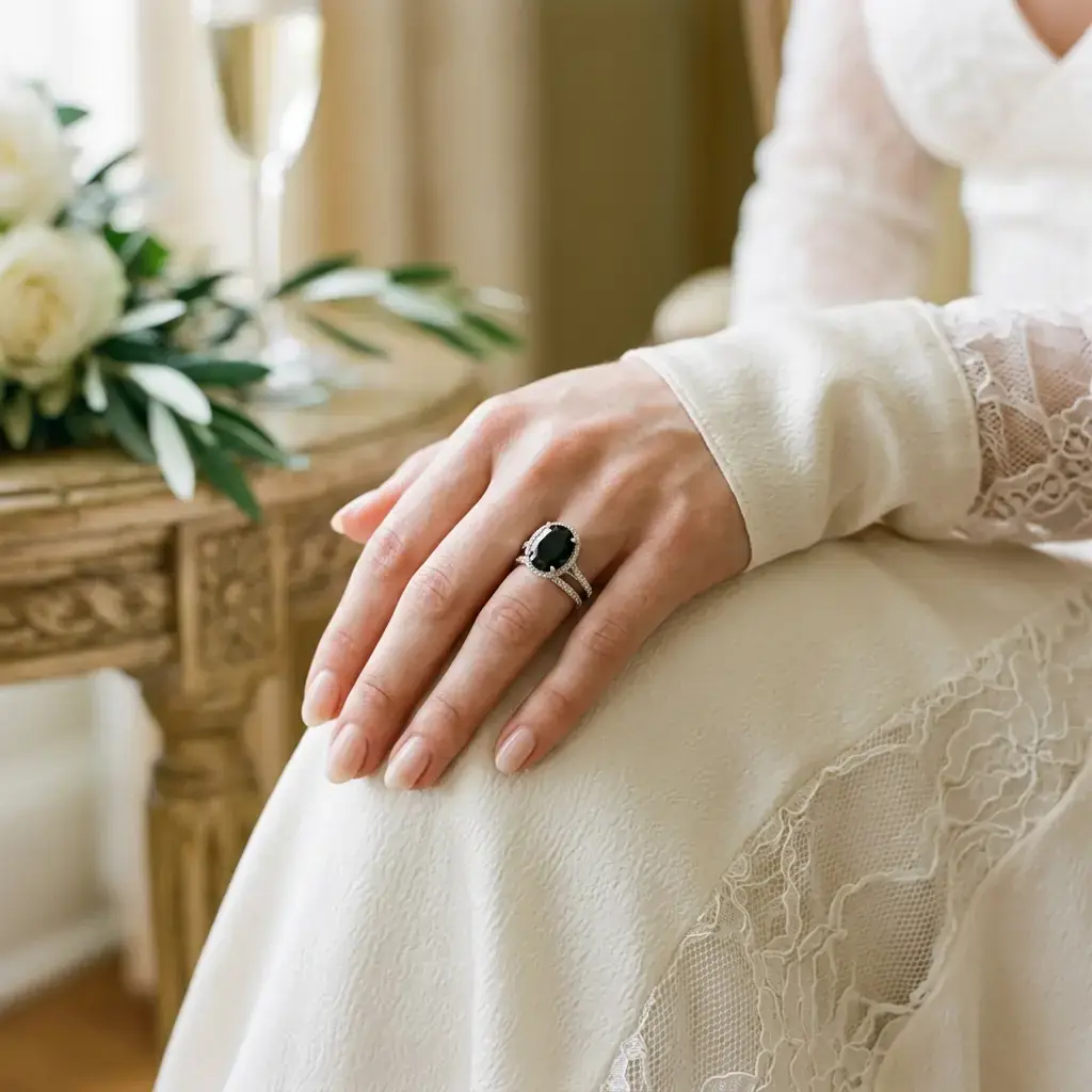 private label 10K white gold obsidian engagement ring supplier — custom jewelry manufacturing photo 2