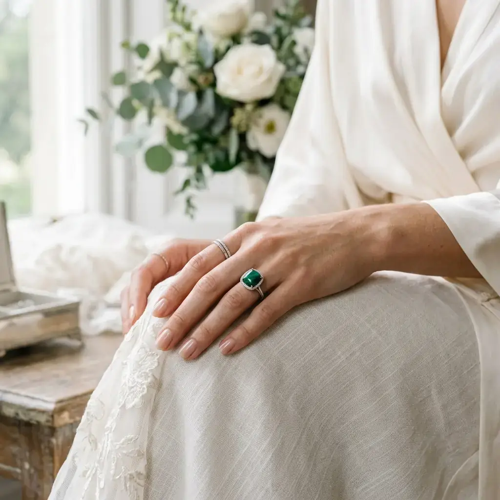 private label 10K white gold malachite engagement ring supplier — custom jewelry manufacturing photo 2