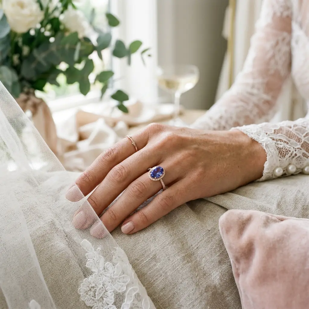 private label 10K rose gold tanzanite engagement ring supplier — custom jewelry manufacturing photo 2