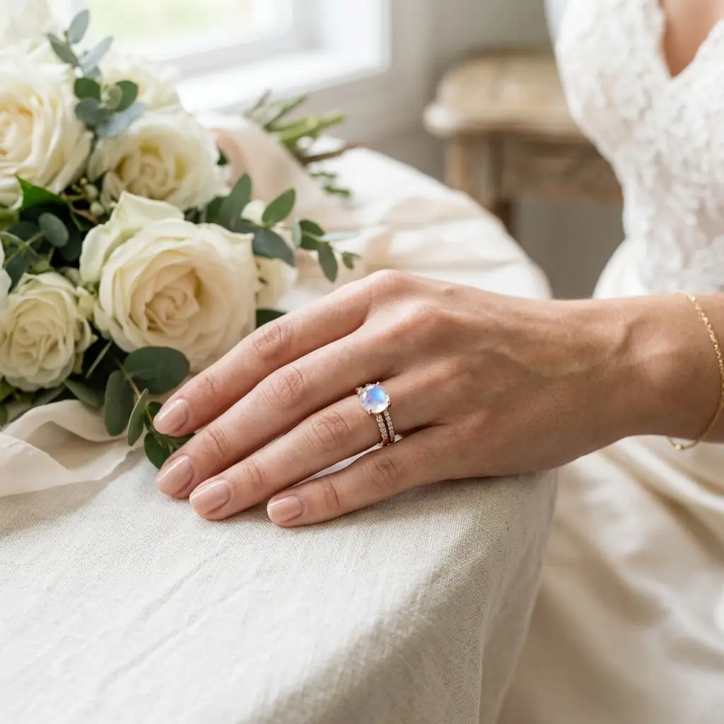 OEM 10K rose gold moonstone engagement ring manufacturer — custom jewelry manufacturing photo 2
