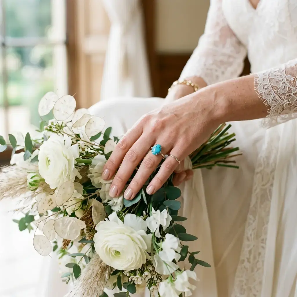 custom 10K white gold turquoise engagement ring — custom jewelry manufacturing photo 2