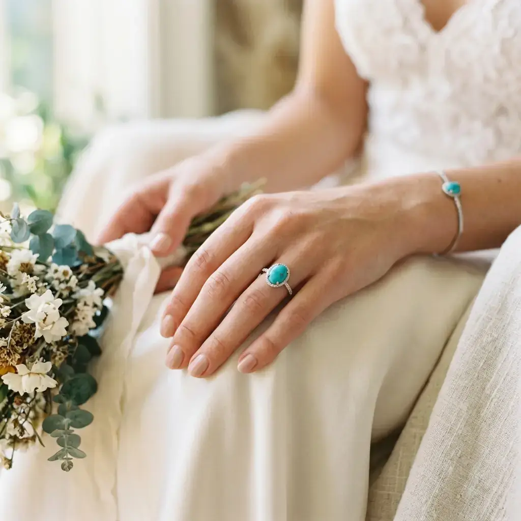 OEM 10K white gold turquoise engagement ring manufacturer — custom jewelry manufacturing photo 2