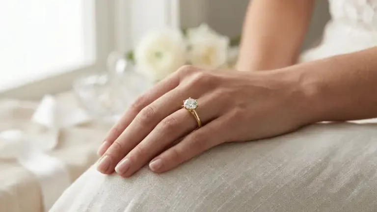 Lab-grown diamond solitaire engagement ring worn on the hand