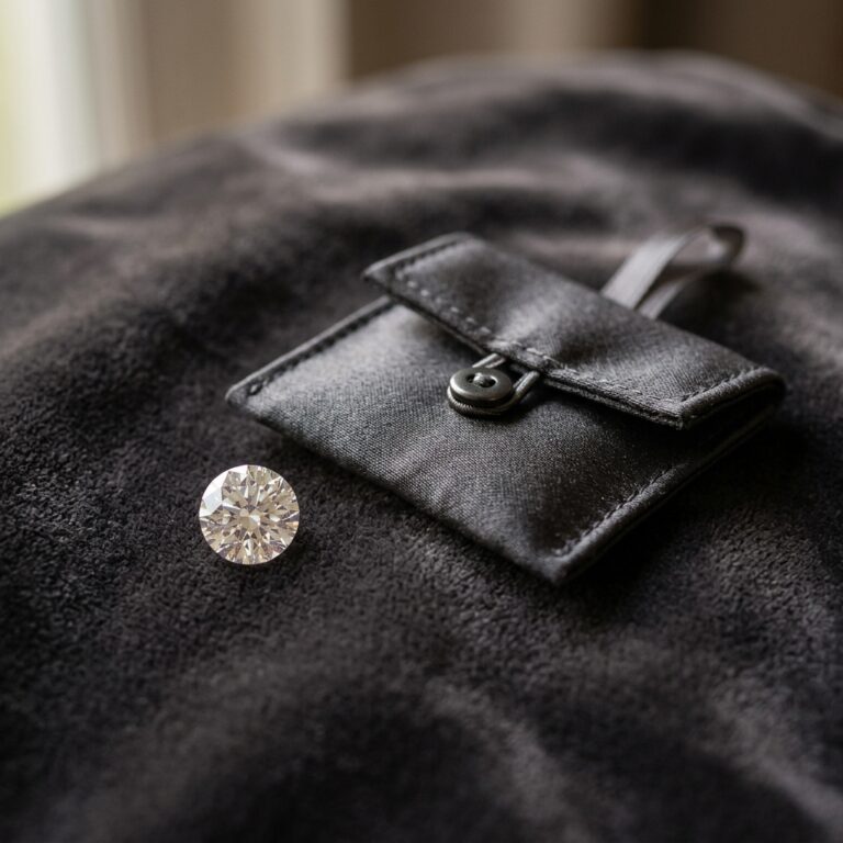Loose white memorial diamond with keepsake pouch — ashes to diamond service