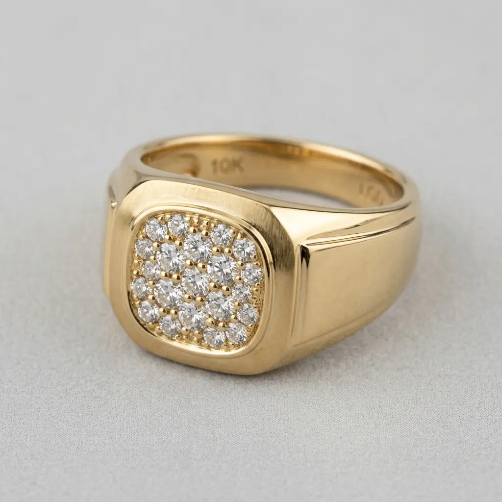OEM 10K yellow gold lab-grown diamond signet ring manufacturer — custom jewelry manufacturing photo 1