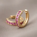 OEM 9K yellow gold pink sapphire hoop earrings manufacturer — custom jewelry manufacturing photo 1