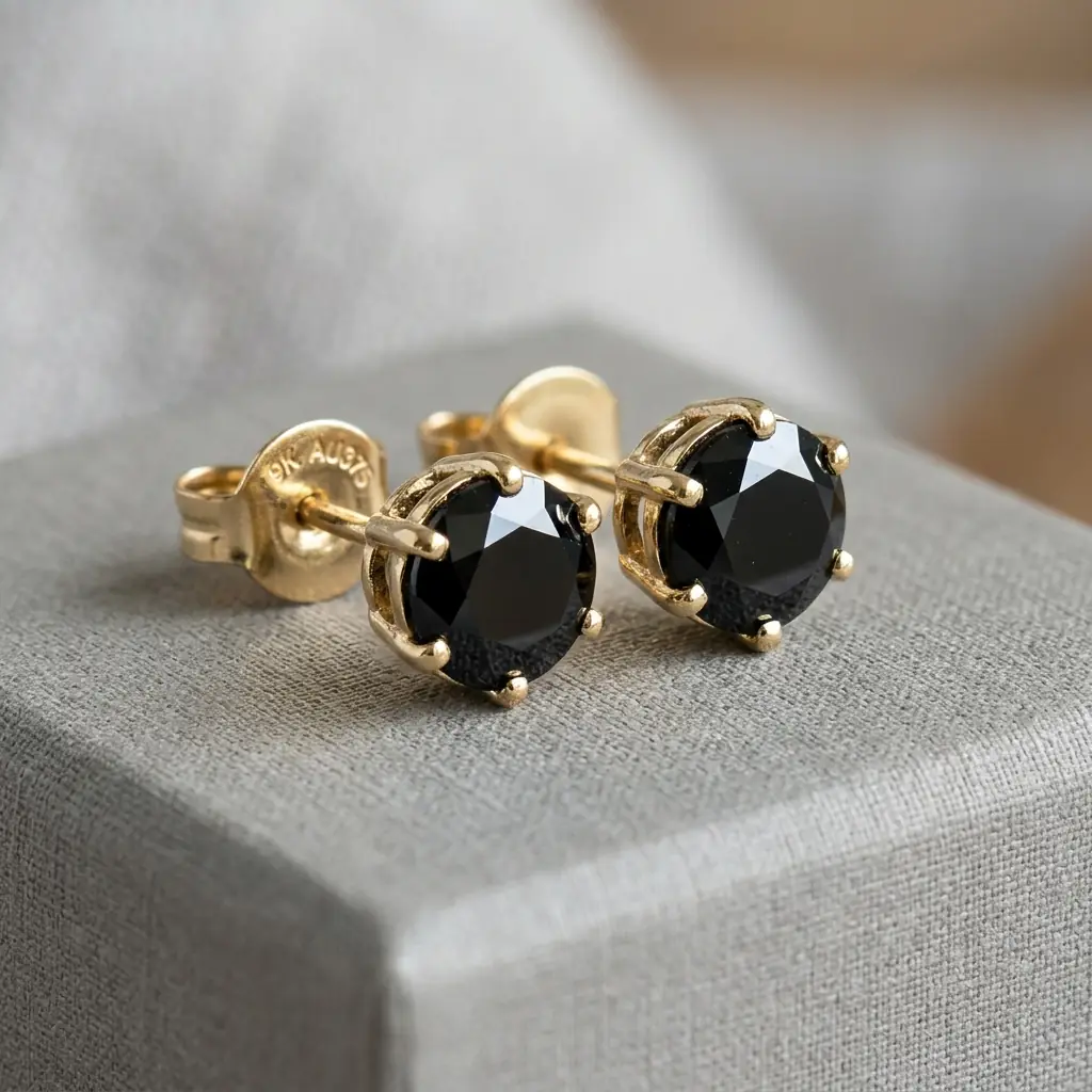 OEM 9K yellow gold black spinel stud earrings manufacturer — custom jewelry manufacturing photo 1