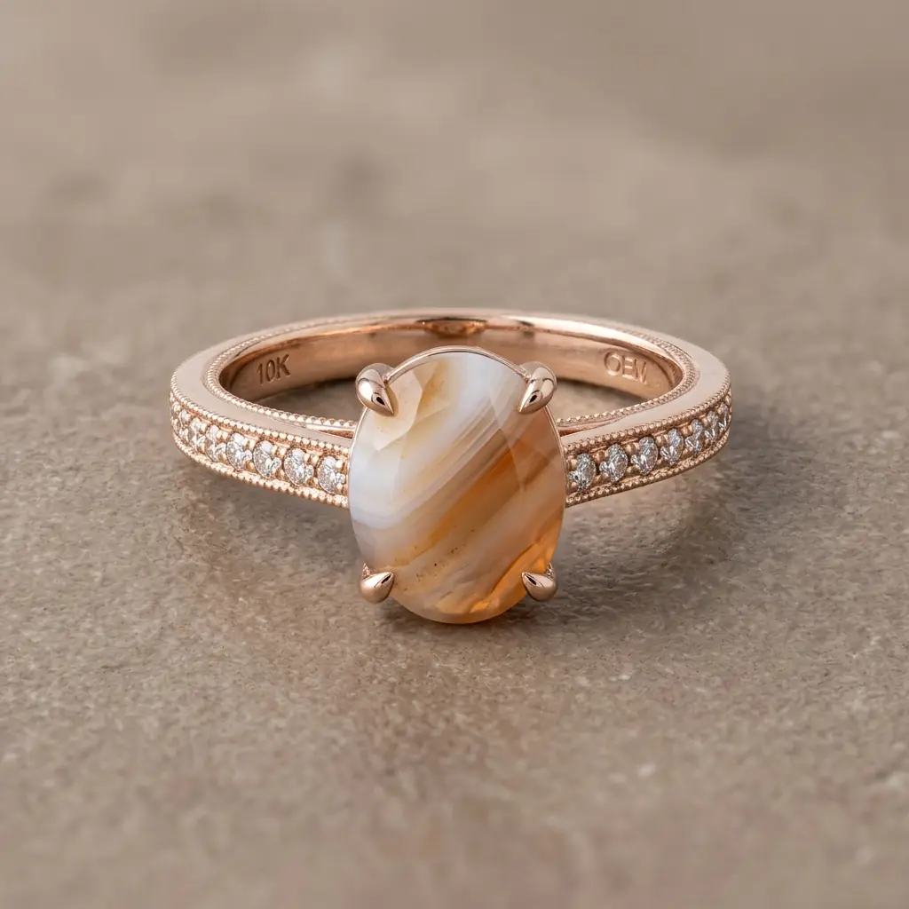 OEM 10K rose gold agate engagement ring manufacturer — custom jewelry manufacturing photo 1