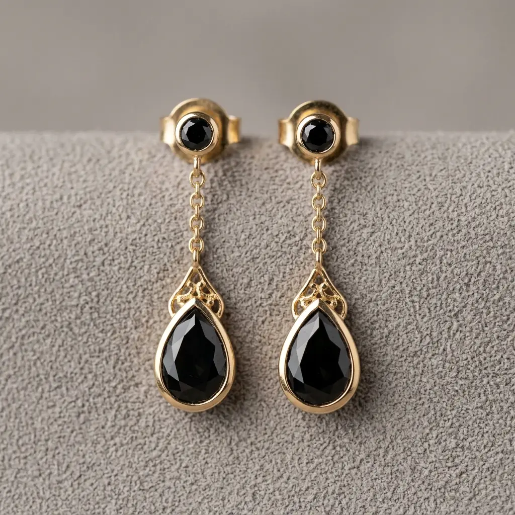 OEM 9K yellow gold black spinel drop earrings manufacturer — custom jewelry manufacturing photo 1