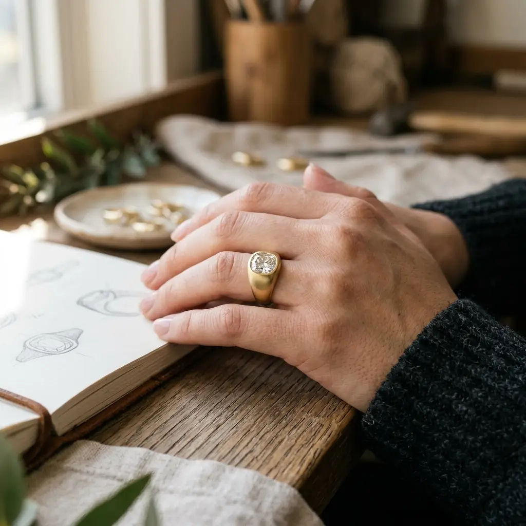 OEM 10K yellow gold lab-grown diamond signet ring manufacturer — Alpha Jewelry… OEM 10K yellow gold lab-grown diamond signet ring manufacturer — custom jewelry manufacturing photo 2
