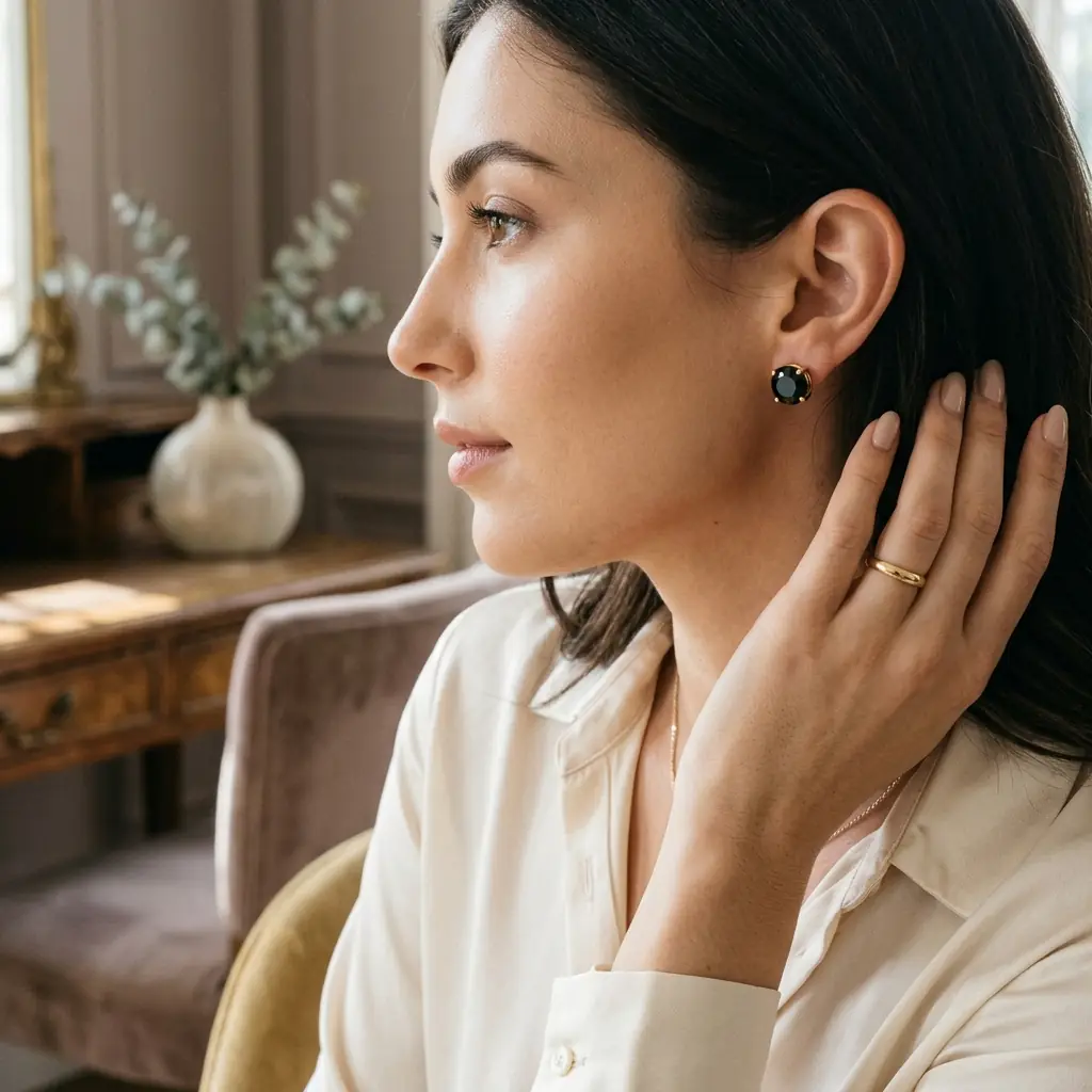 OEM 9K yellow gold black spinel stud earrings manufacturer — custom jewelry manufacturing photo 2