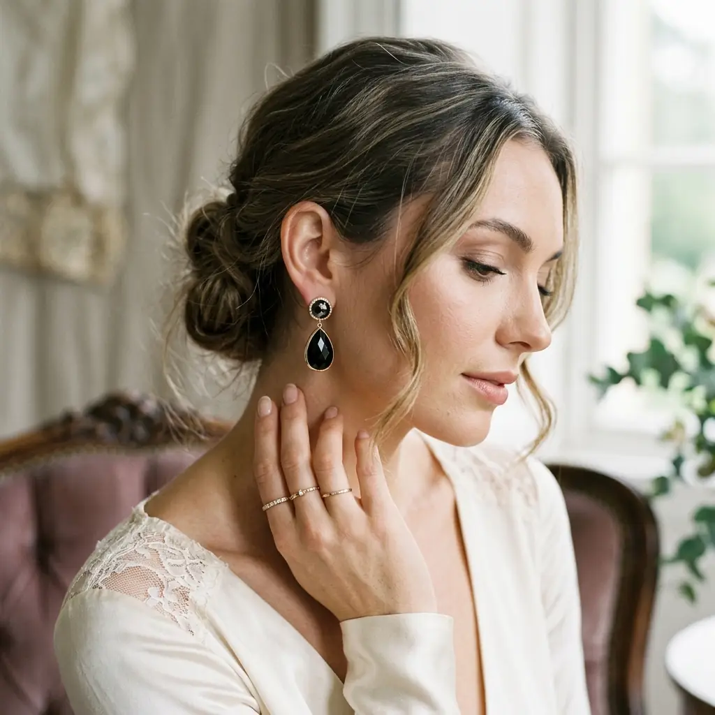 OEM 9K yellow gold black spinel drop earrings manufacturer — Alpha Jewelry… OEM 9K yellow gold black spinel drop earrings manufacturer — custom jewelry manufacturing photo 2