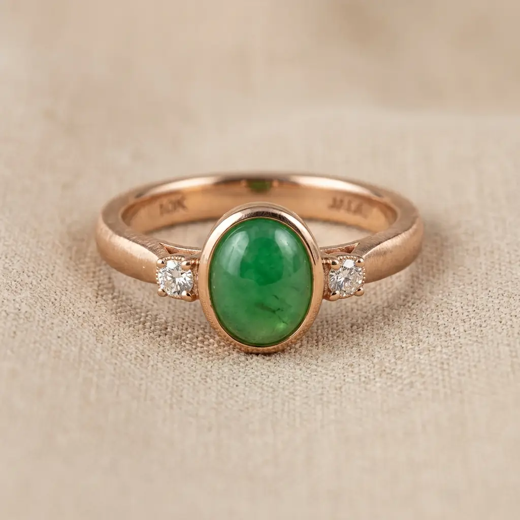 custom 10K rose gold jade engagement ring — custom jewelry manufacturing photo 1