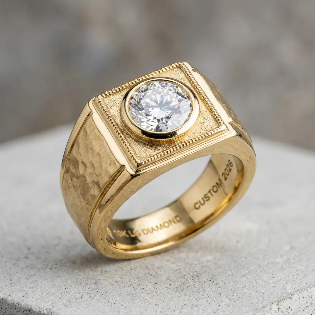 custom 10K yellow gold lab-grown diamond men's ring — custom jewelry manufacturing photo 1