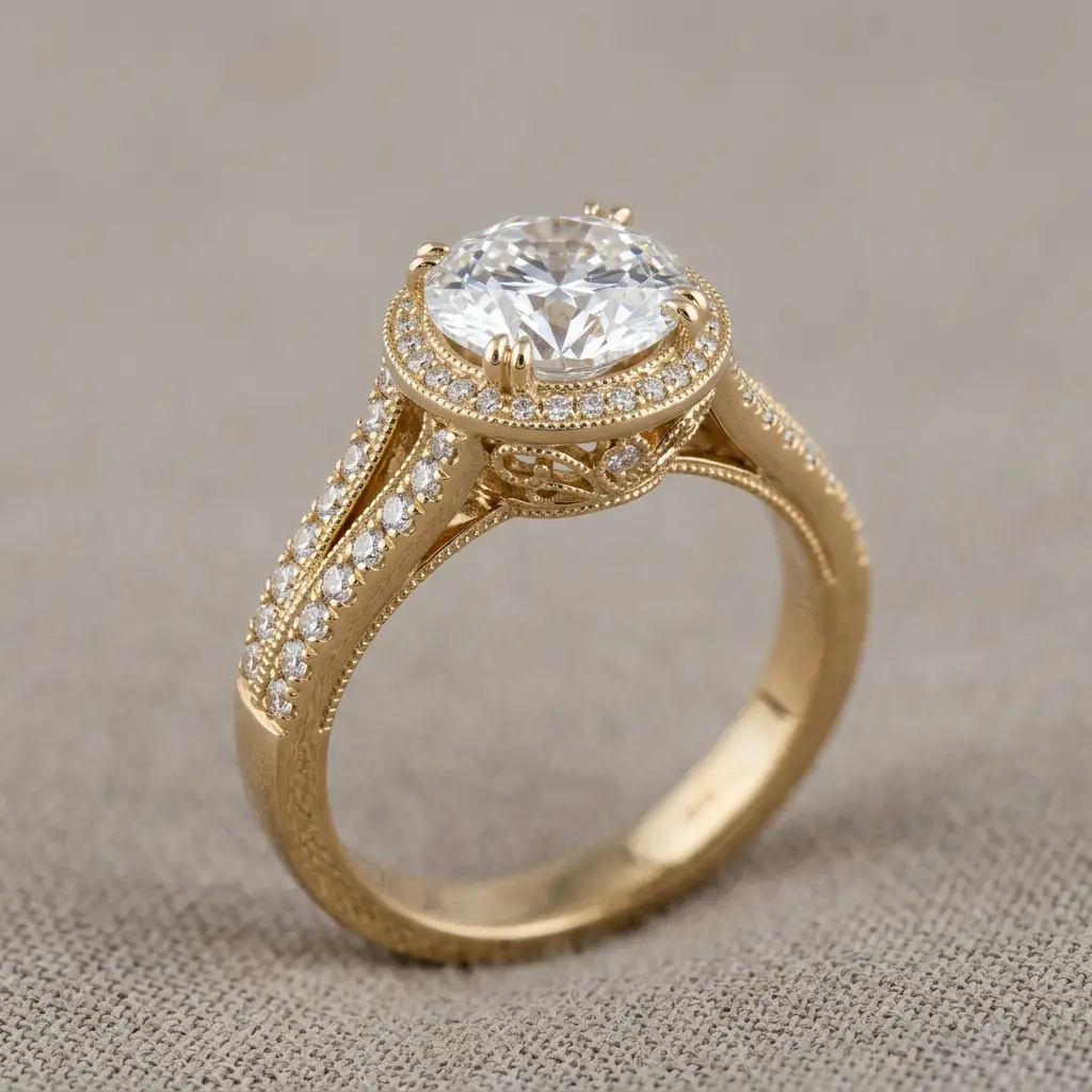 custom CAD design for 10K yellow gold lab-grown diamond custom ring — custom jewelry manufacturing photo 1