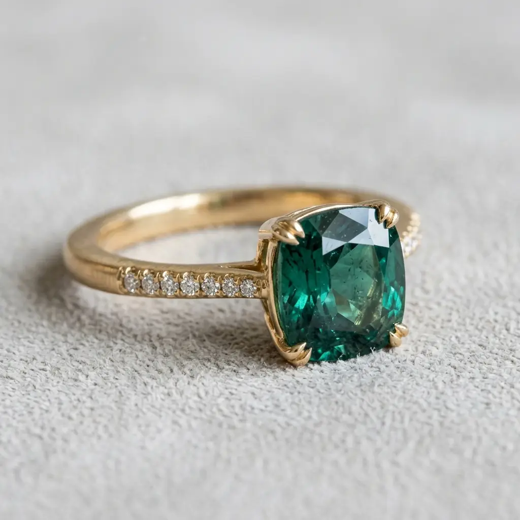 custom 14K yellow gold tourmaline engagement ring — custom jewelry manufacturing photo 1