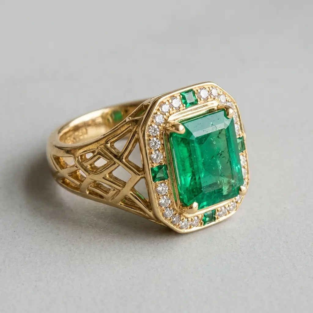 factory direct 18k yellow gold emerald 3D jewelry design service — custom jewelry manufacturing photo 1