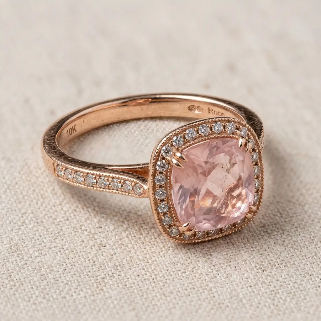 OEM 10K rose gold rose quartz engagement ring manufacturer — custom jewelry manufacturing photo 1