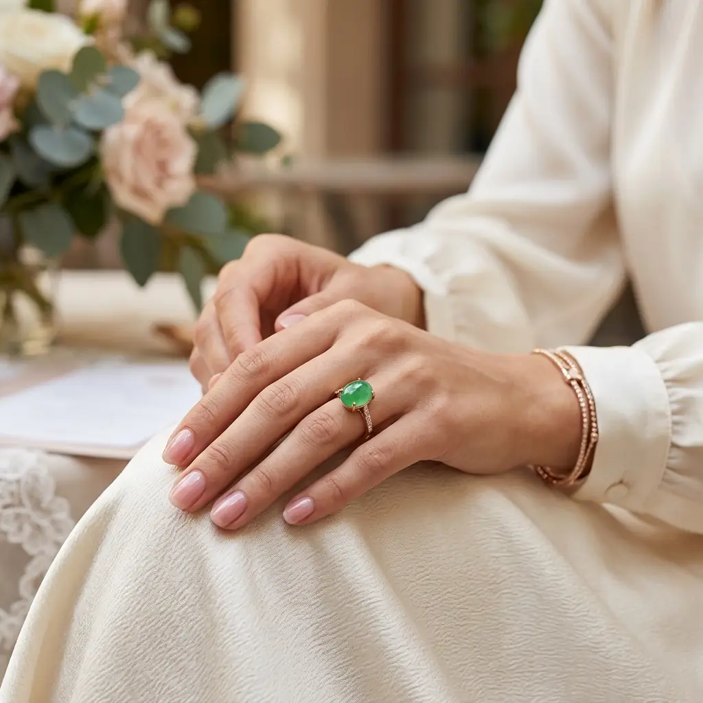 custom 10K rose gold jade engagement ring — Alpha Jewelry Blog Image 2 custom 10K rose gold jade engagement ring — custom jewelry manufacturing photo 2