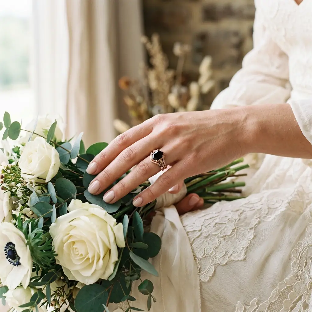 custom 10K rose gold obsidian engagement ring — Alpha Jewelry Blog Image 2 custom 10K rose gold obsidian engagement ring — custom jewelry manufacturing photo 2