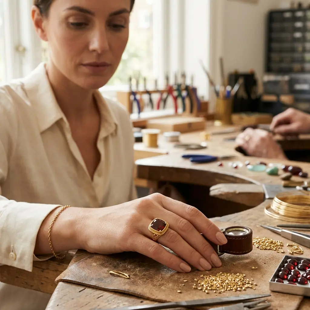 factory direct 22k yellow gold garnet gold mounting making — Alpha Jewelry… factory direct 22k yellow gold garnet gold mounting making — custom jewelry manufacturing photo 2