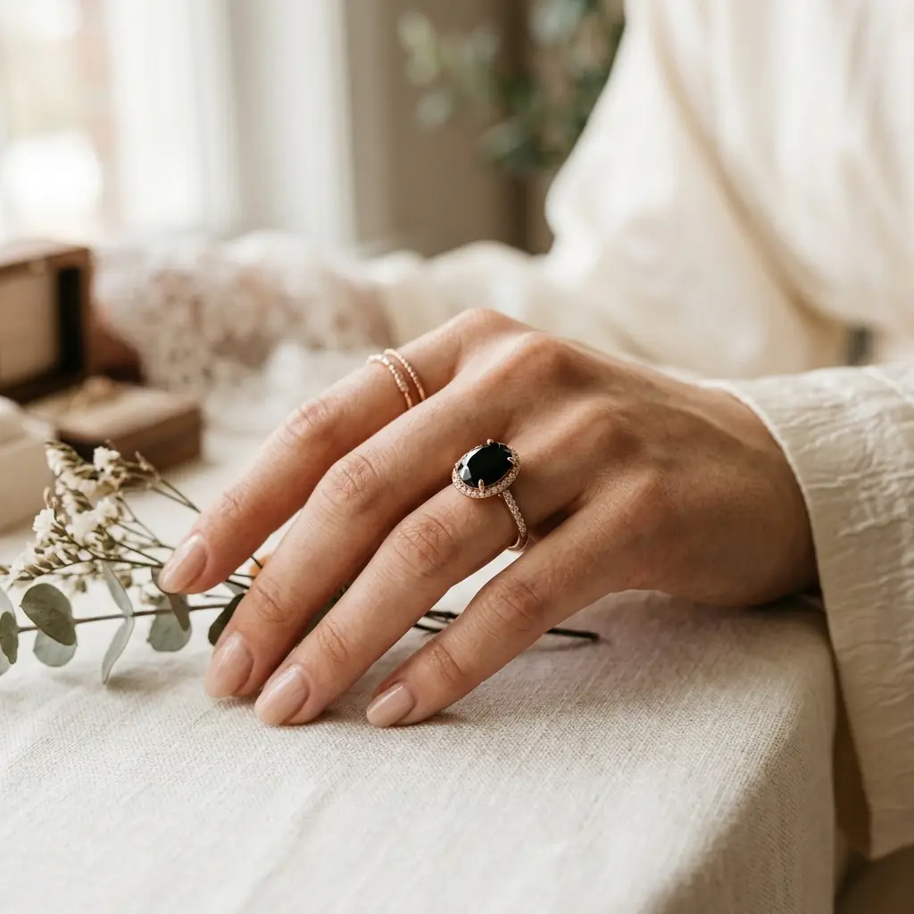 private label 10K rose gold black onyx engagement ring supplier — custom jewelry manufacturing photo 2
