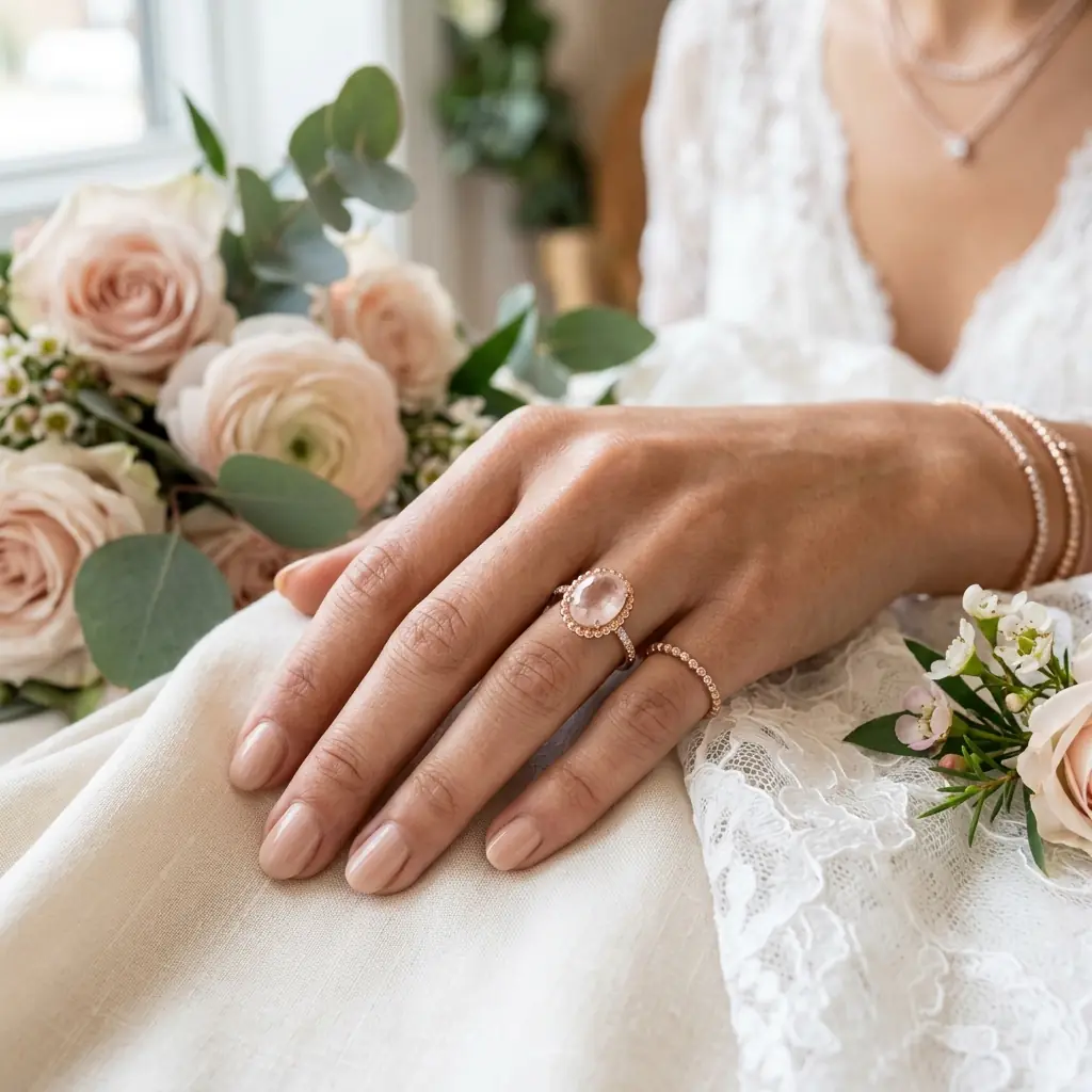 OEM 10K rose gold rose quartz engagement ring manufacturer — Alpha Jewelry… OEM 10K rose gold rose quartz engagement ring manufacturer — custom jewelry manufacturing photo 2