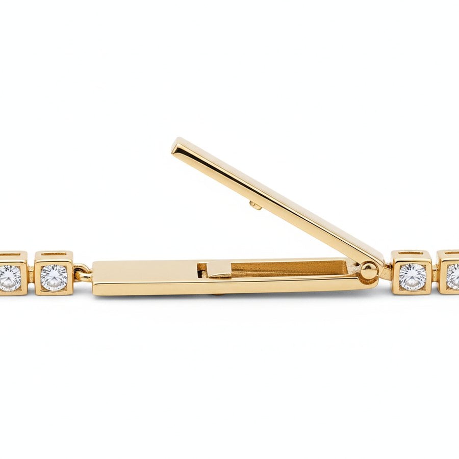 Fold-over hinged clasp on a tennis bracelet — Alpha Jewelry OEM