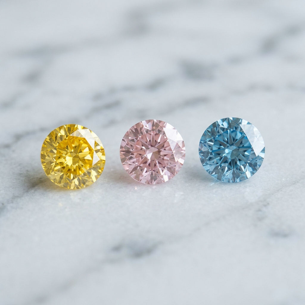 Colored memorial diamonds in pink, blue, and yellow