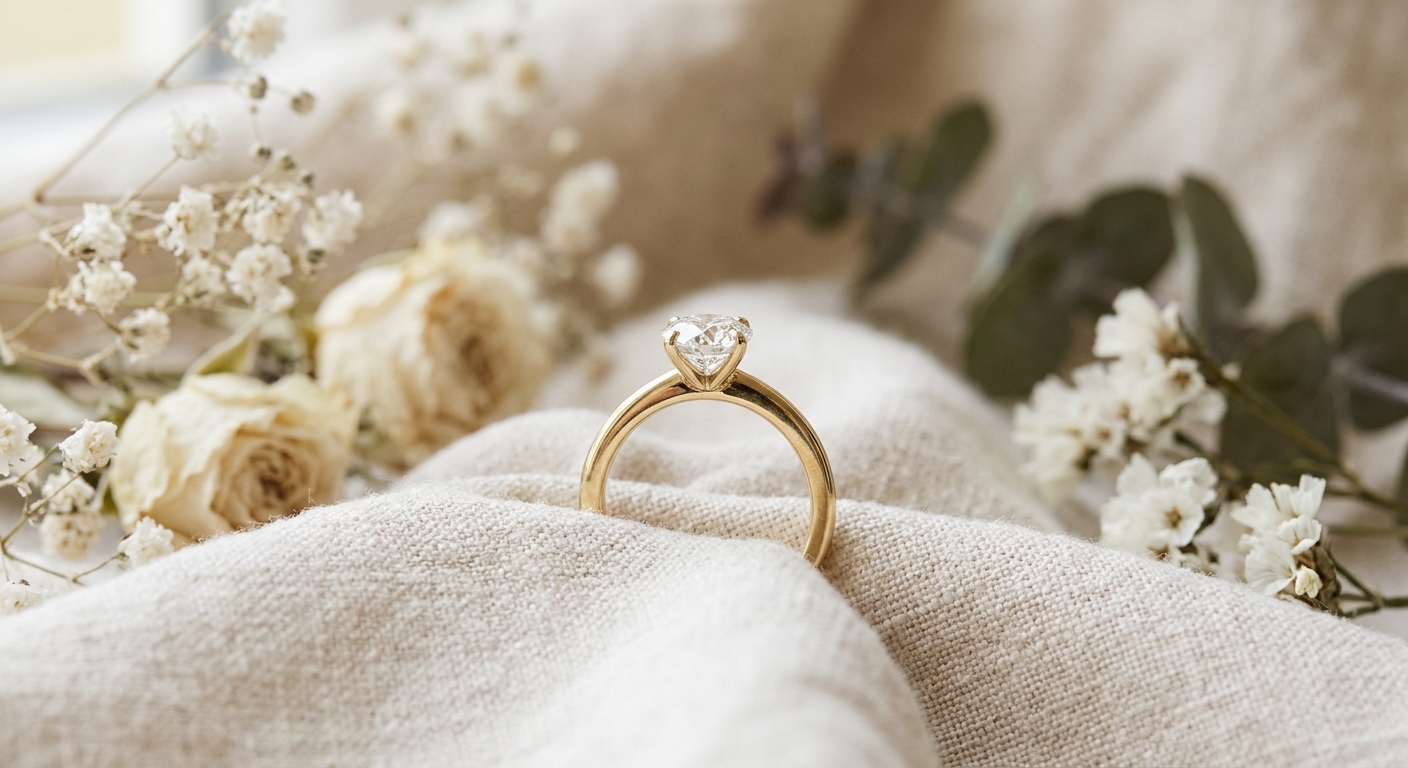 Hair-to-diamond memorial solitaire ring in yellow gold