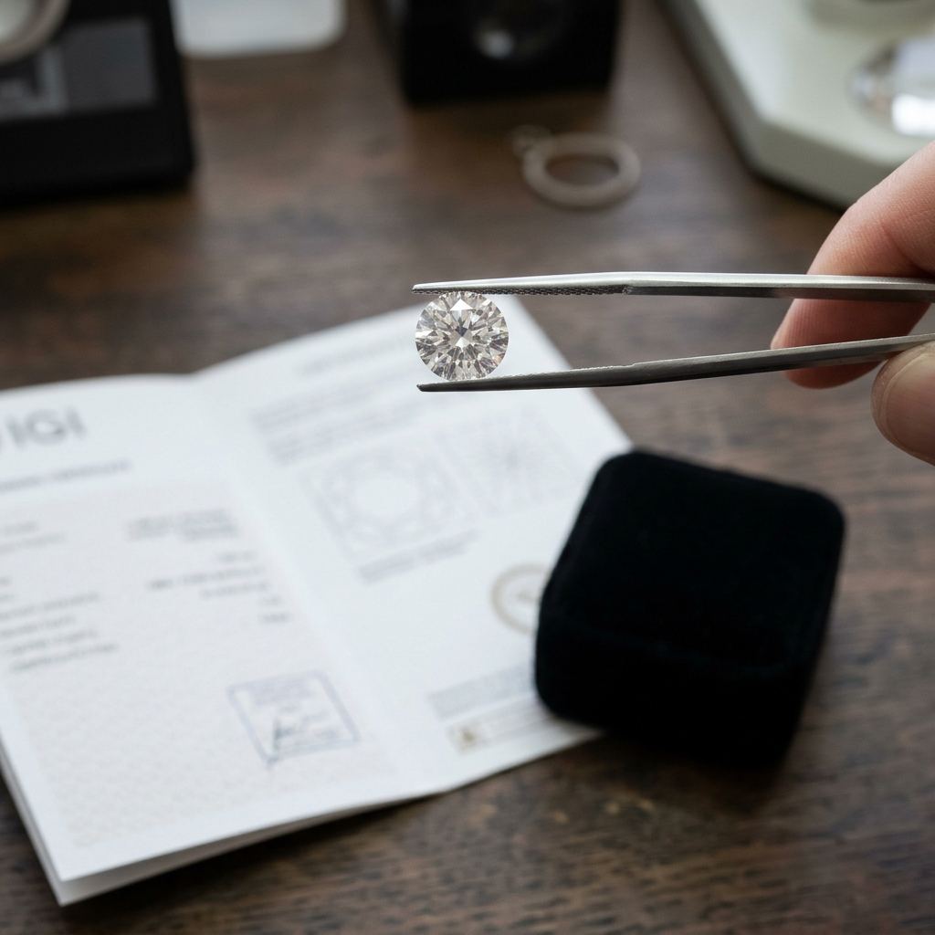 Memorial diamond with certification documents style photo