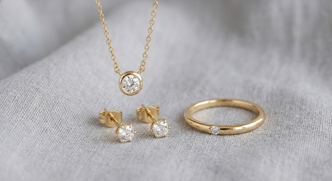 Memorial diamond pendant, earrings, and ring jewelry set