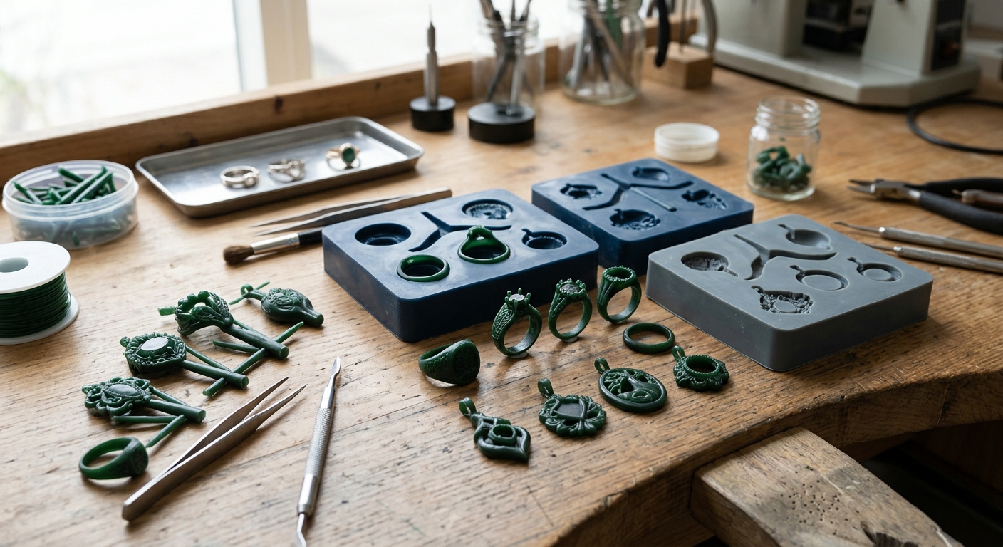 Detailed wax jewelry models from silicone mold