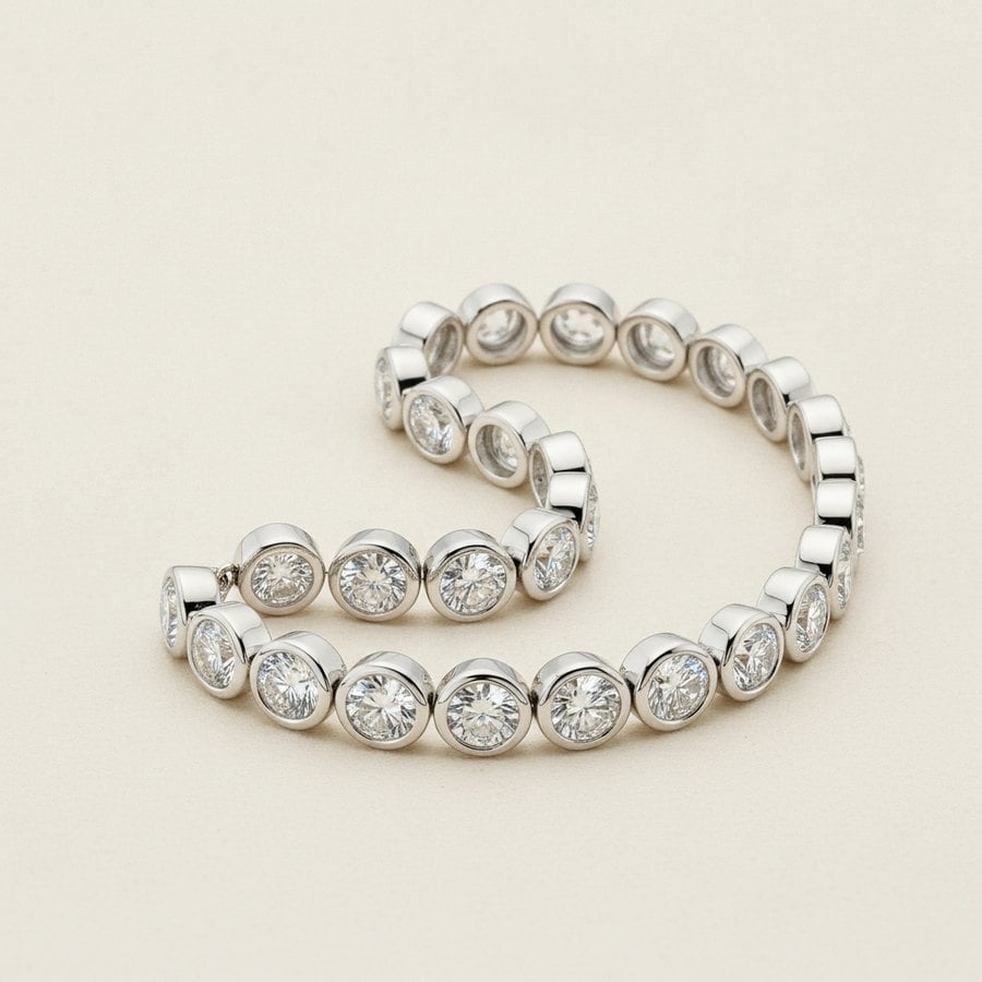 Bezel-set tennis bracelet example — Alpha Jewelry OEM