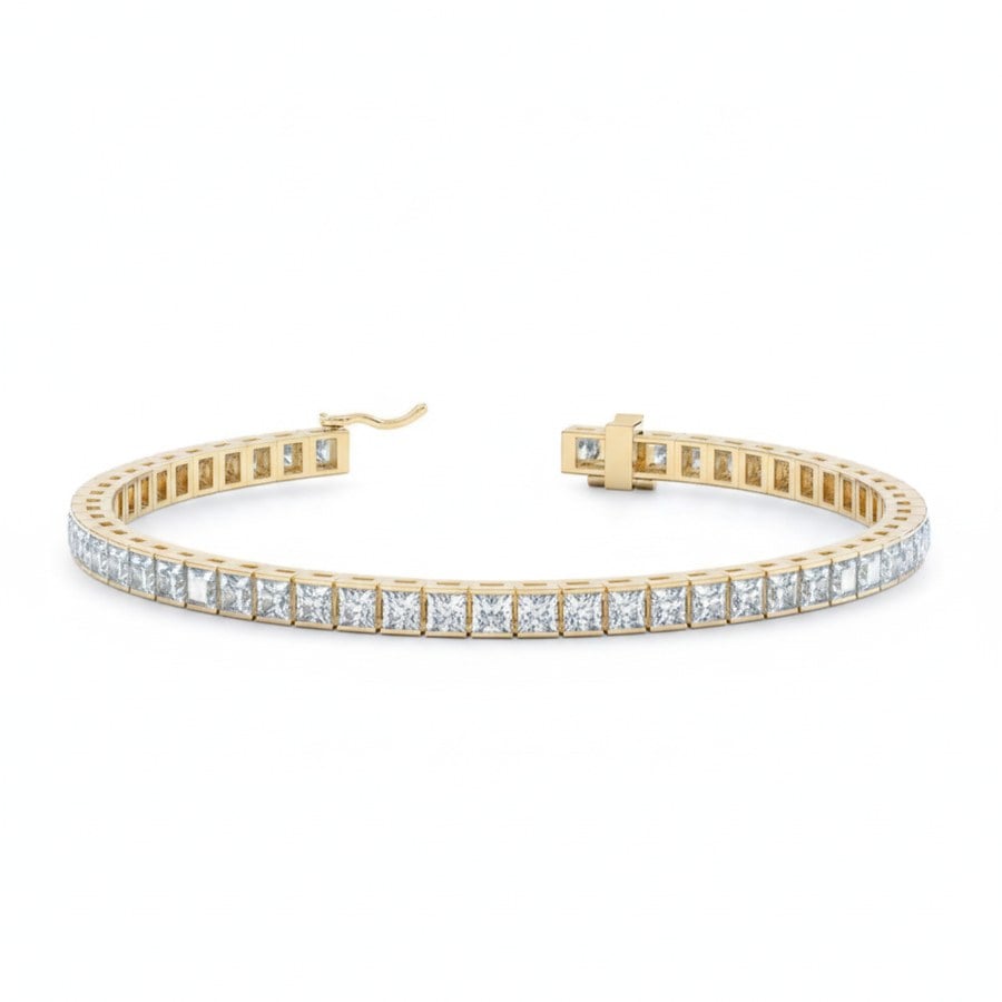 Yellow-gold channel-set princess-cut diamond tennis bracelet — Alpha Jewelry OEM